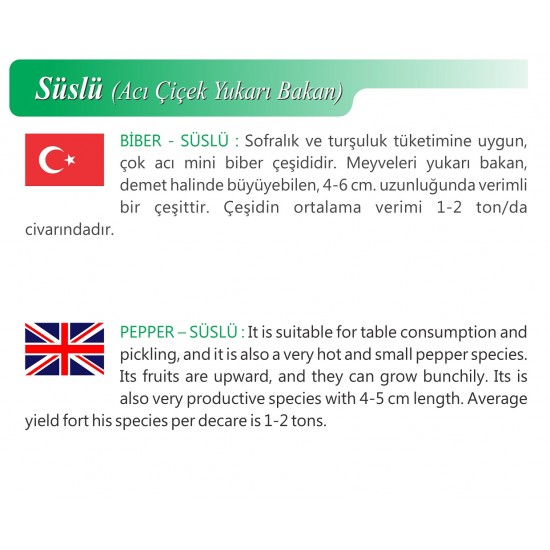 ATA TOHUMU YERLİ DOĞAL SÜSLÜ BİBERİ  500 ADET  TOHUM  