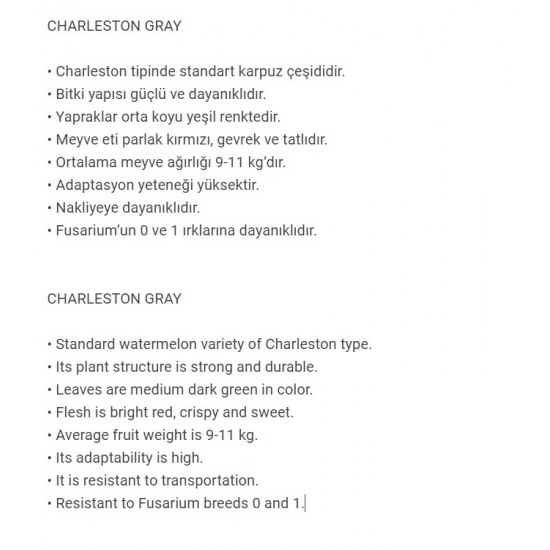 NADİR BULUNAN DOĞAL CHARLESTON GRAY KARPUZ 20 ADET TOHUM  