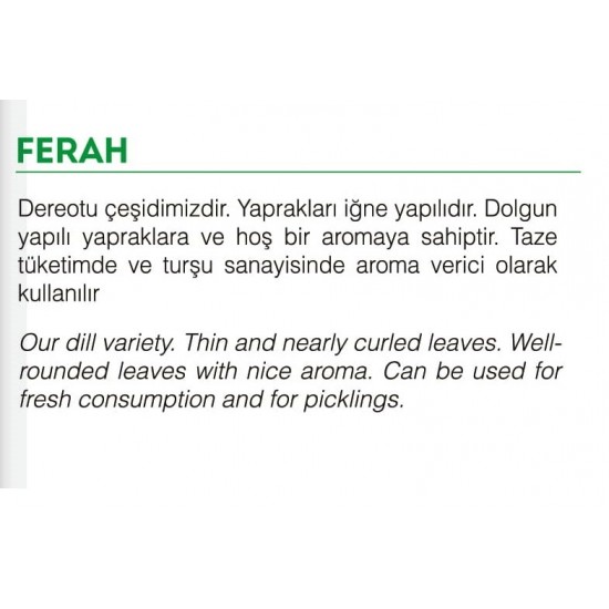 ATA TOHUMU YERLİ DOĞAL DEREOTU FERAH 1000 AD  TOHUM  